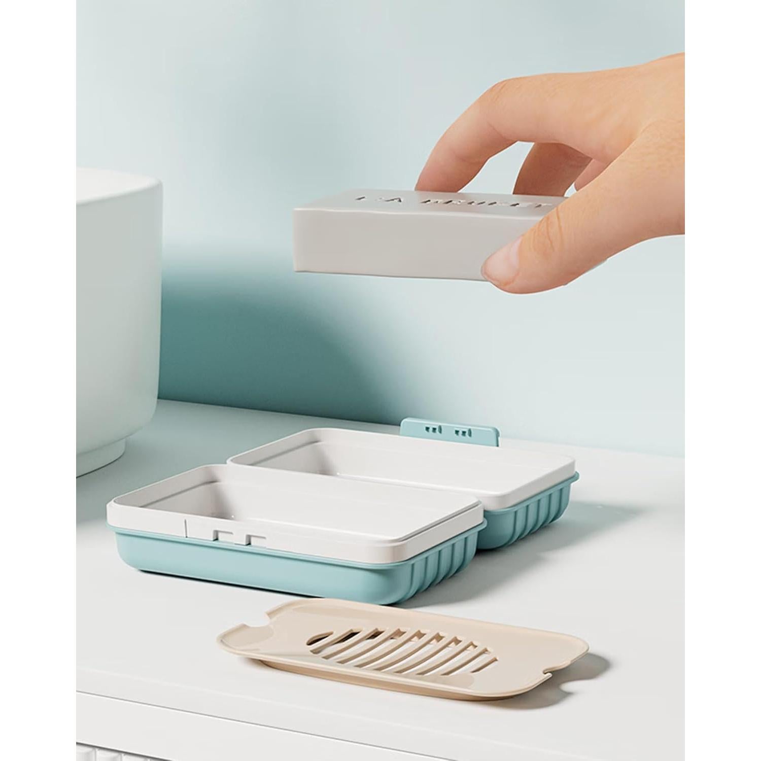 Caja de Jabón de Viaje Doter Azul con Drenaje Automático