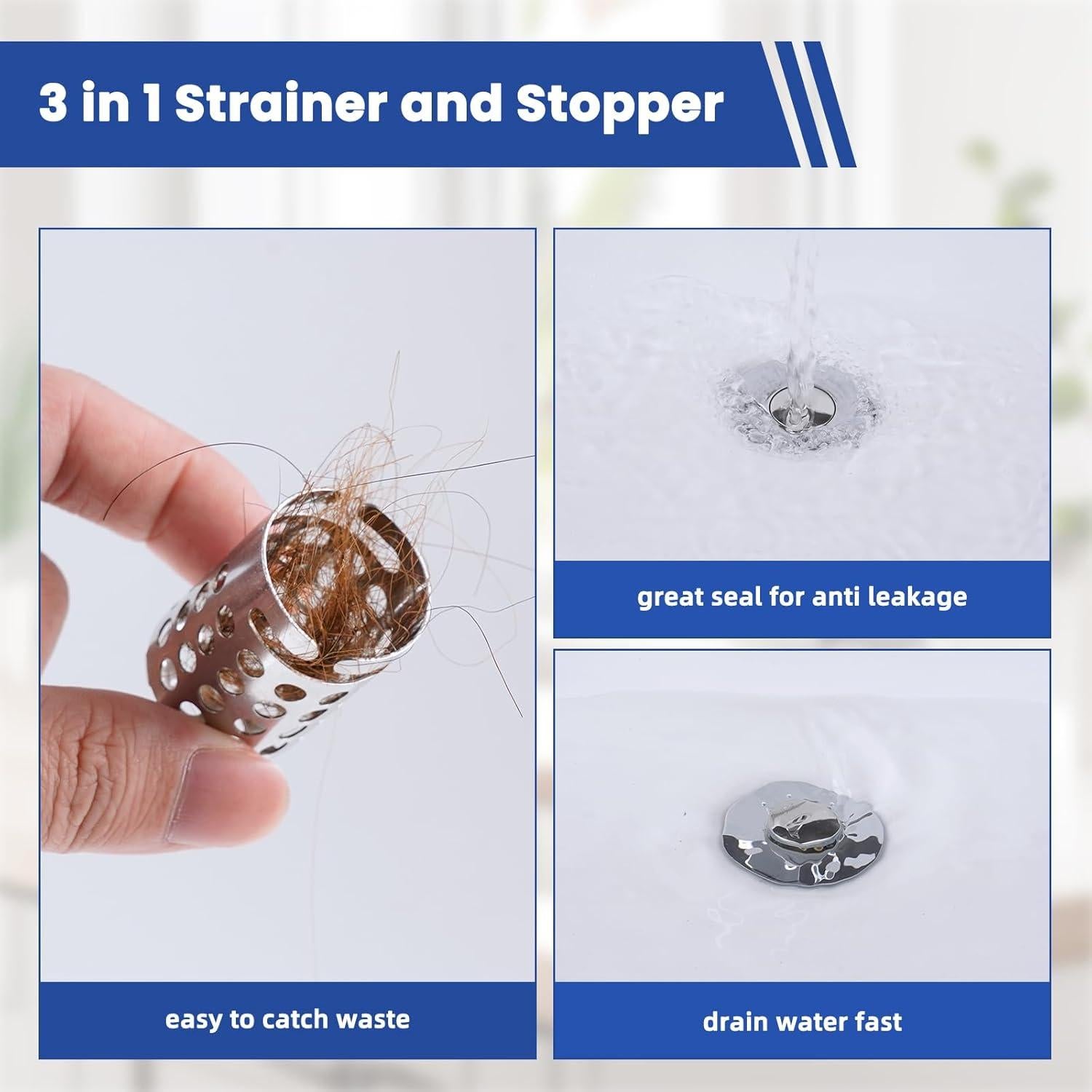 Tapón de Lavabo Universal Hygie Rinse 3 en 1 Cromo