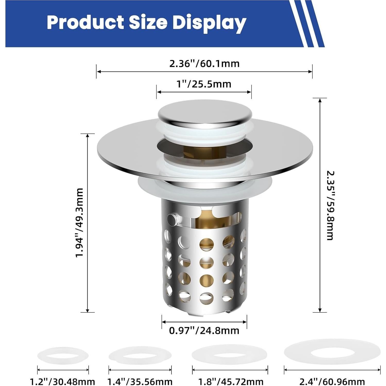 Tapón de Lavabo Universal Hygie Rinse 3 en 1 Cromo
