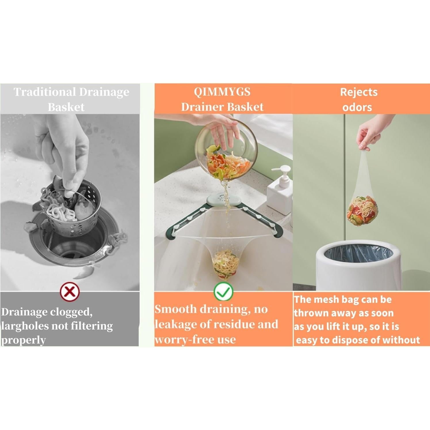 Colador de esquina para fregadero QIMMYGS + 100 bolsas desechables