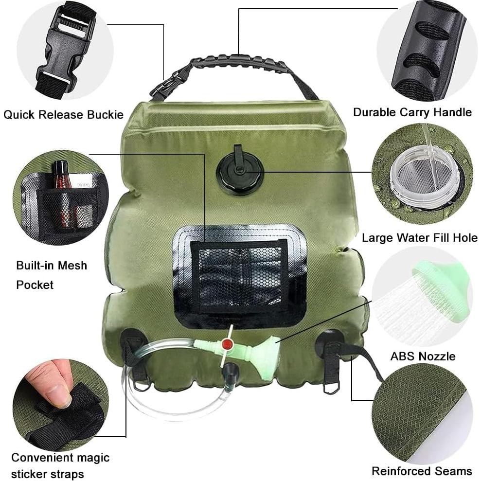 Ducha Solar Portátil HOUSEEN 20L con Cabezal Intercambiable