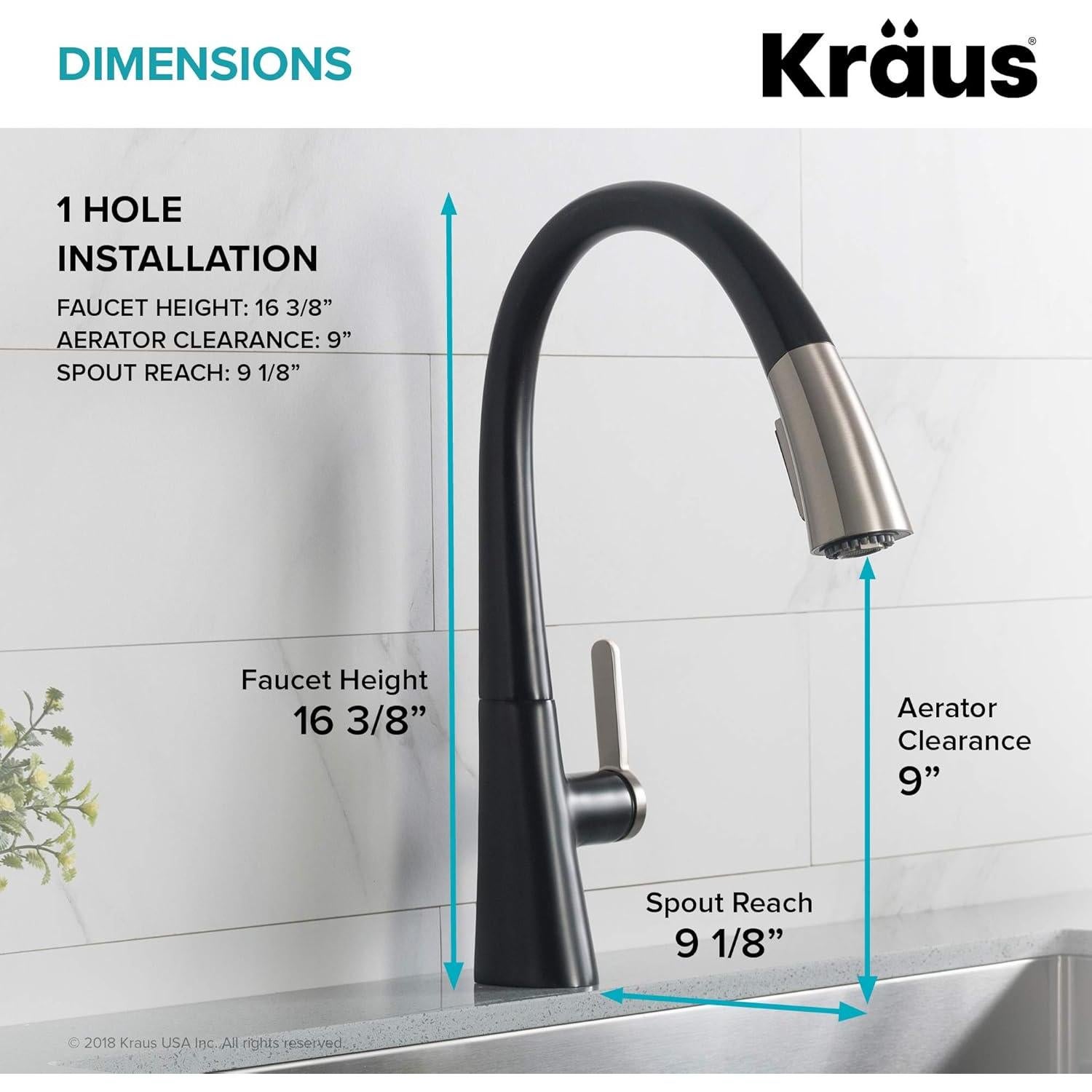 Grifo de Cocina Kraus Nolen 41.5 cm Doble Función Acero Inoxidable