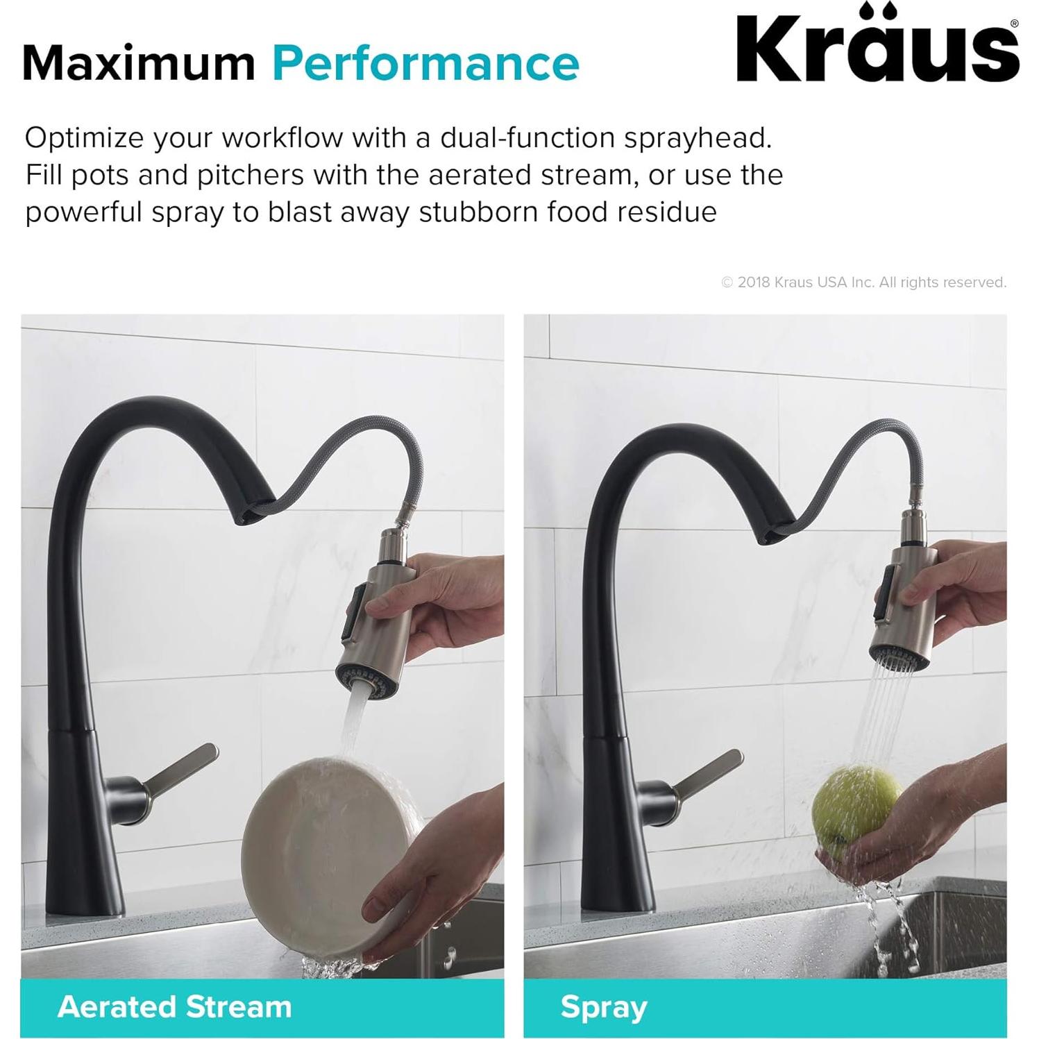 Grifo de Cocina Kraus Nolen 41.5 cm Doble Función Acero Inoxidable