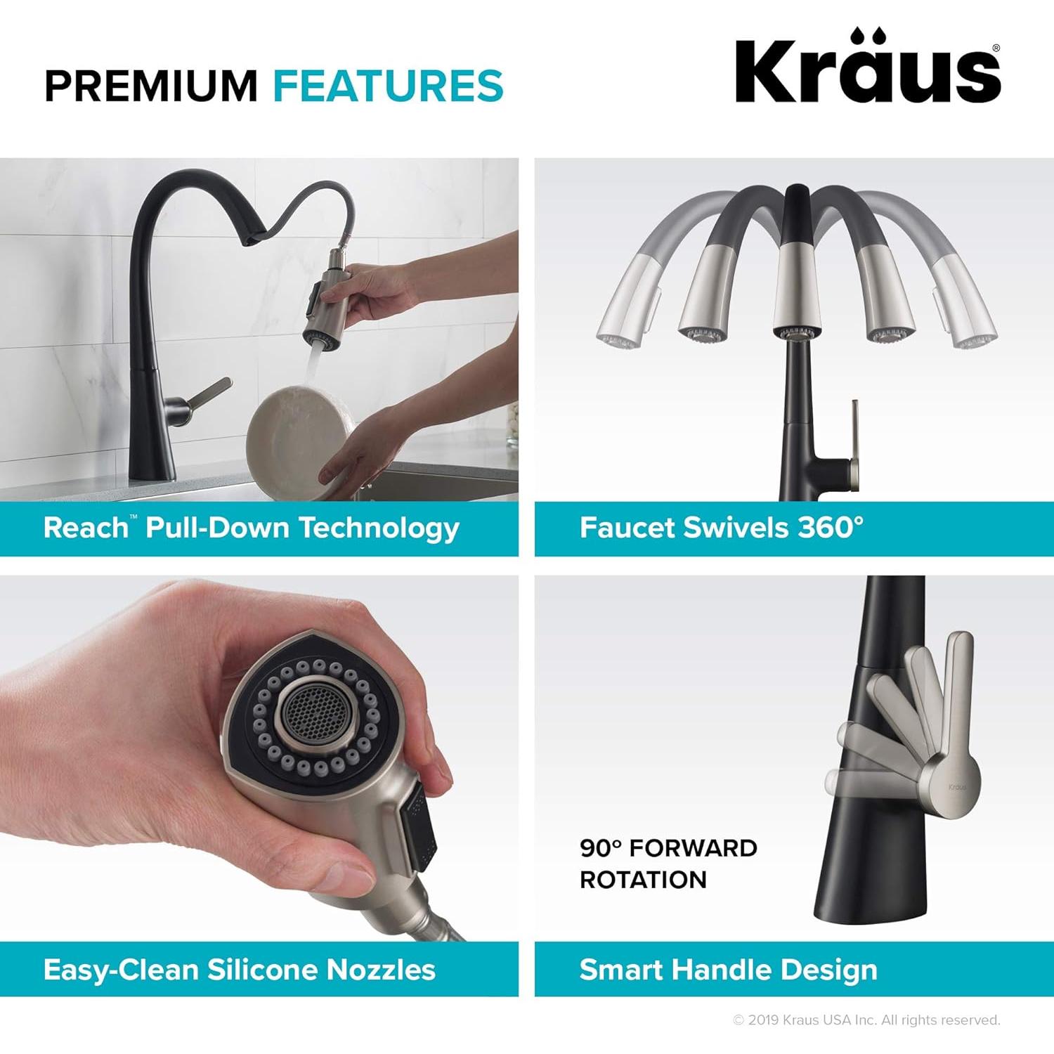 Grifo de Cocina Kraus Nolen 41.5 cm Doble Función Acero Inoxidable