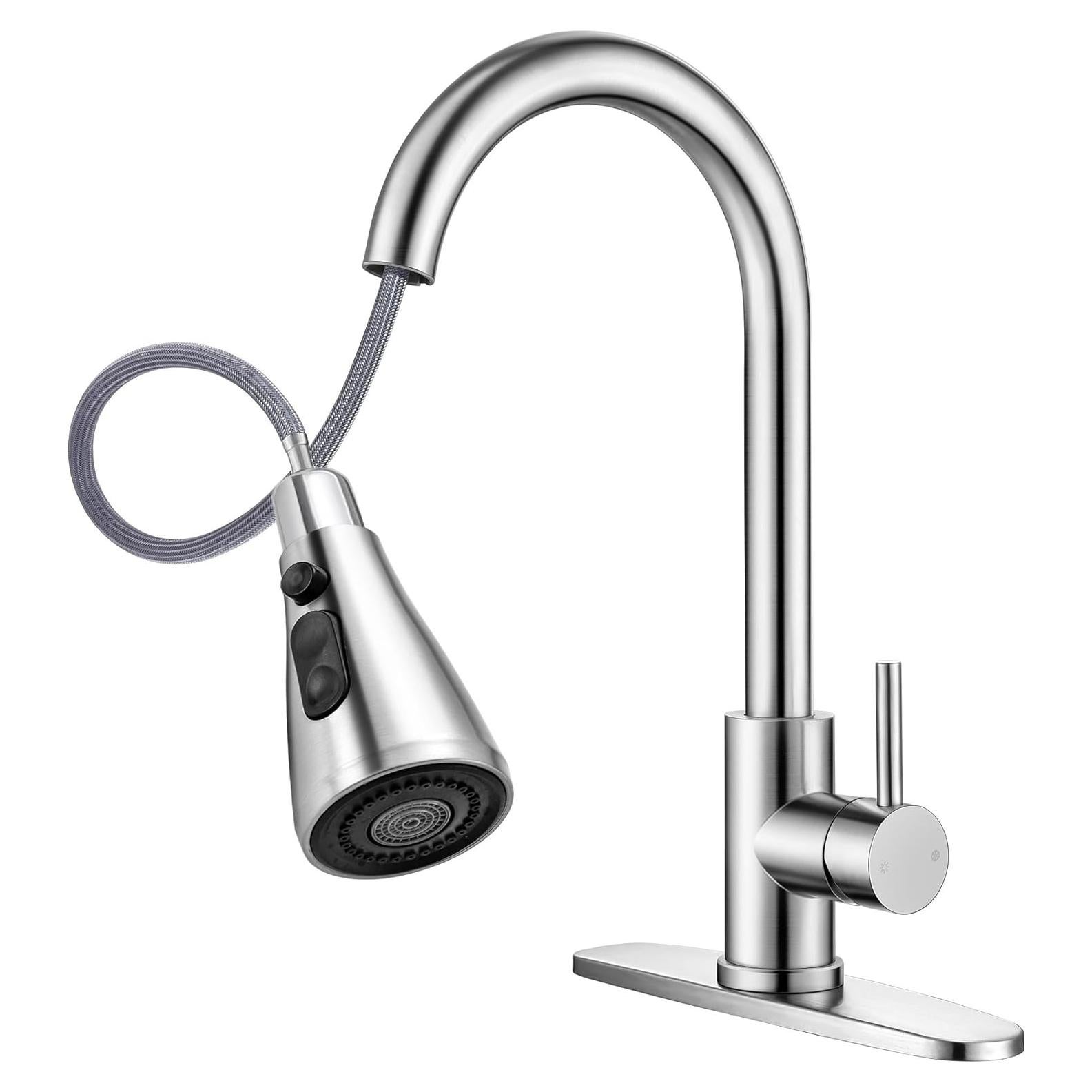 Modern Kitchen Faucets with 3 Modes and Pull Down Sprayer, Brushed Nickel Stainless Steel High Arc Single Handle 360° Swivel Kitchen Sink Faucets 1 or 3 Hole for Farmhouse Laundry Camper Rv Bar