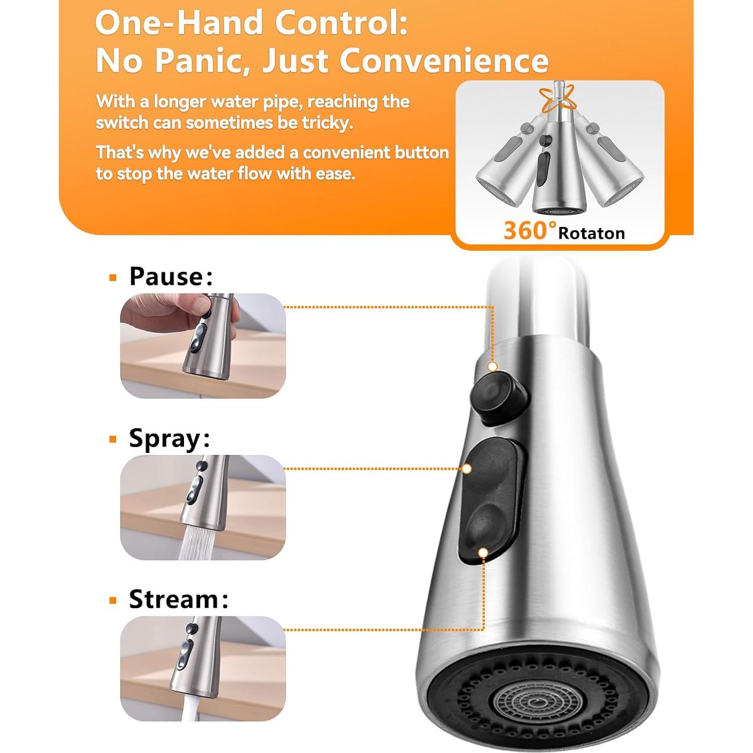 Modern Kitchen Faucets with 3 Modes and Pull Down Sprayer, Brushed Nickel Stainless Steel High Arc Single Handle 360° Swivel Kitchen Sink Faucets 1 or 3 Hole for Farmhouse Laundry Camper Rv Bar