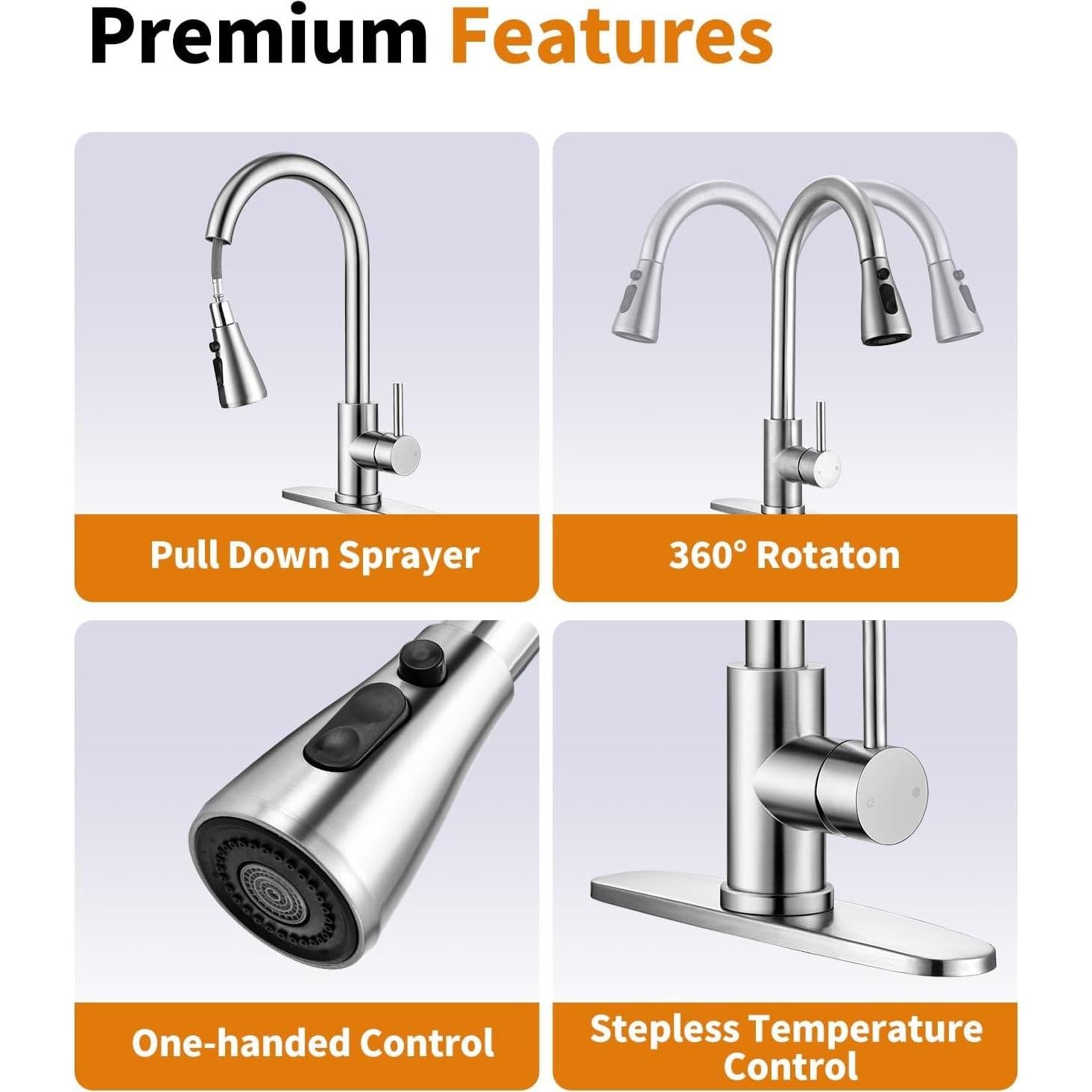 Modern Kitchen Faucets with 3 Modes and Pull Down Sprayer, Brushed Nickel Stainless Steel High Arc Single Handle 360° Swivel Kitchen Sink Faucets 1 or 3 Hole for Farmhouse Laundry Camper Rv Bar