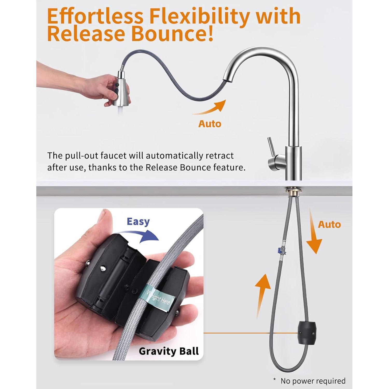 Modern Kitchen Faucets with 3 Modes and Pull Down Sprayer, Brushed Nickel Stainless Steel High Arc Single Handle 360° Swivel Kitchen Sink Faucets 1 or 3 Hole for Farmhouse Laundry Camper Rv Bar