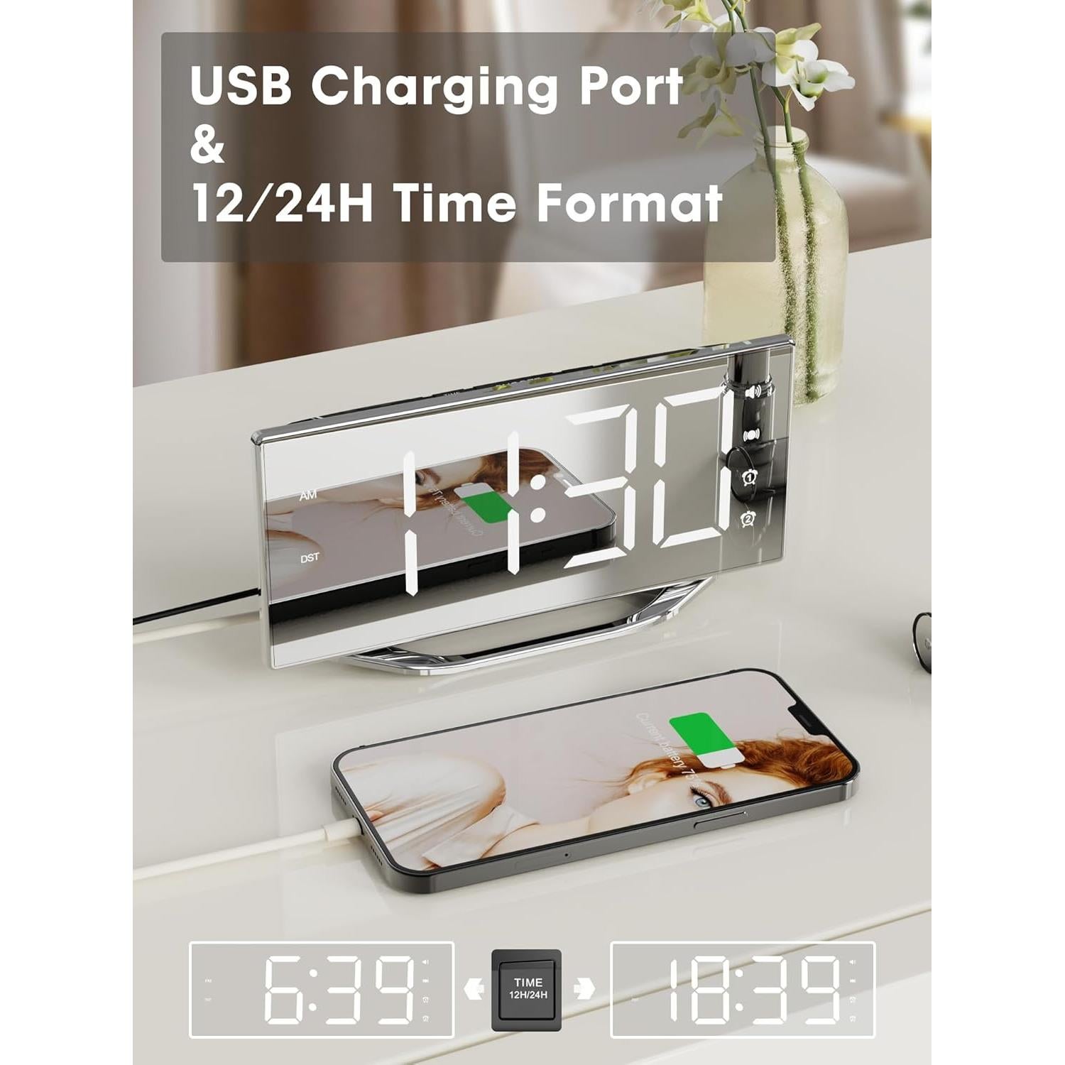 Reloj Despertador Digital PPLEE con Sacudidor y USB 8.7"