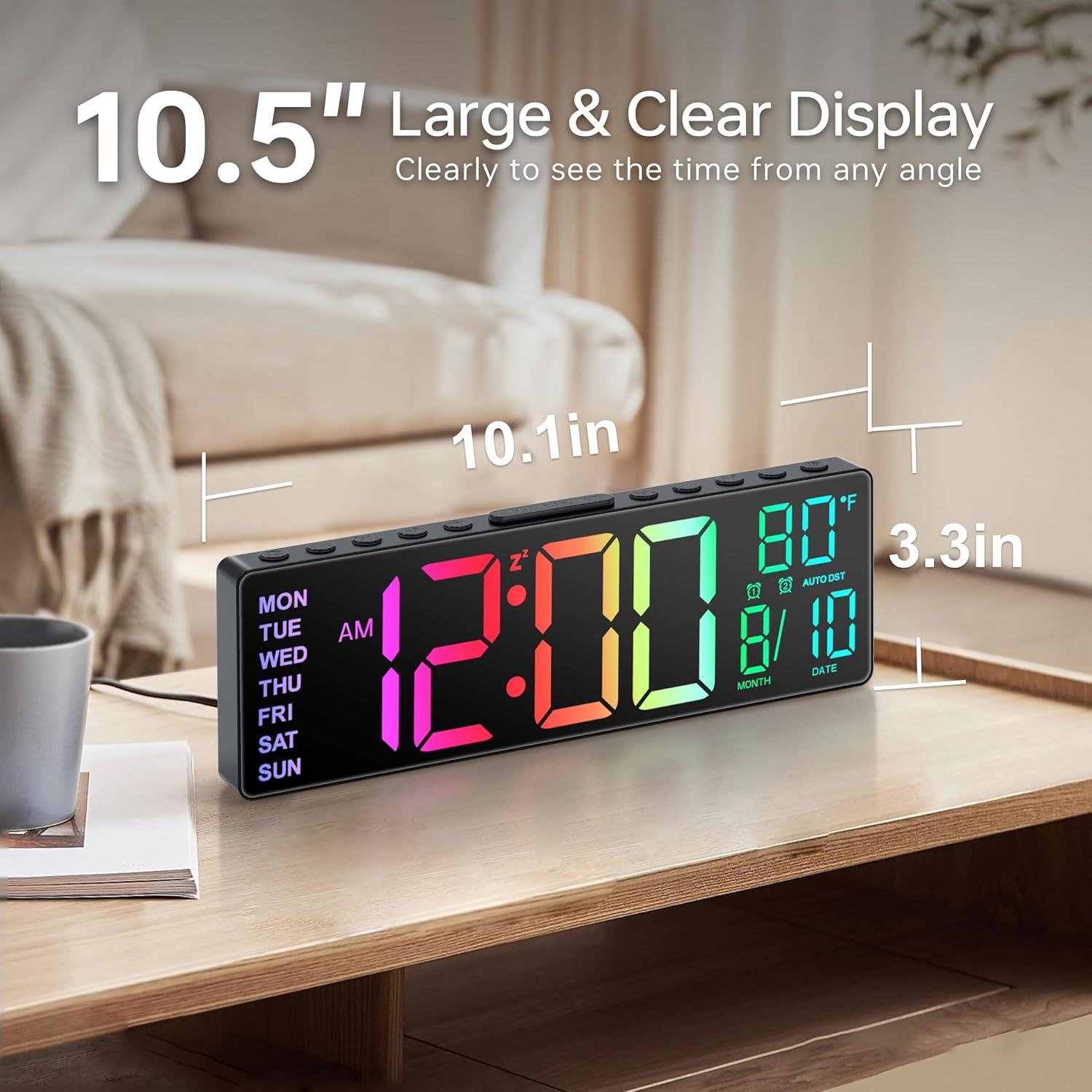 Reloj Despertador Digital JALL 10.5'' Pantalla LED RGB