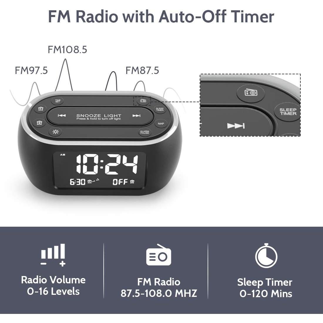 Reloj Despertador HOUSBAY RS1 con Luz Nocturna y Radio FM