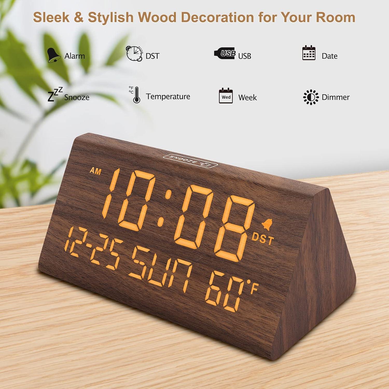 Reloj Despertador Digital DreamSky Madera con USB y Brillo Ajustable