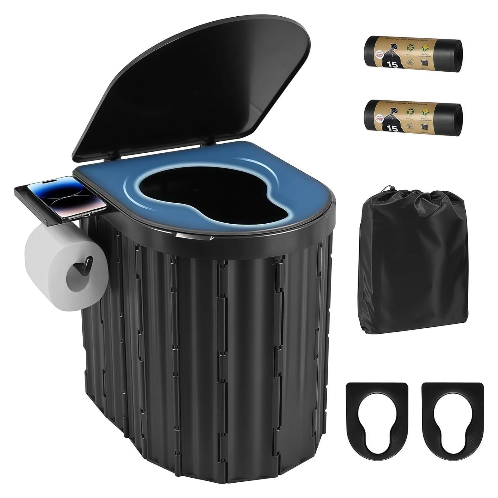 Inodoro portátil UOPBYEA para acampar con cojín y soporte