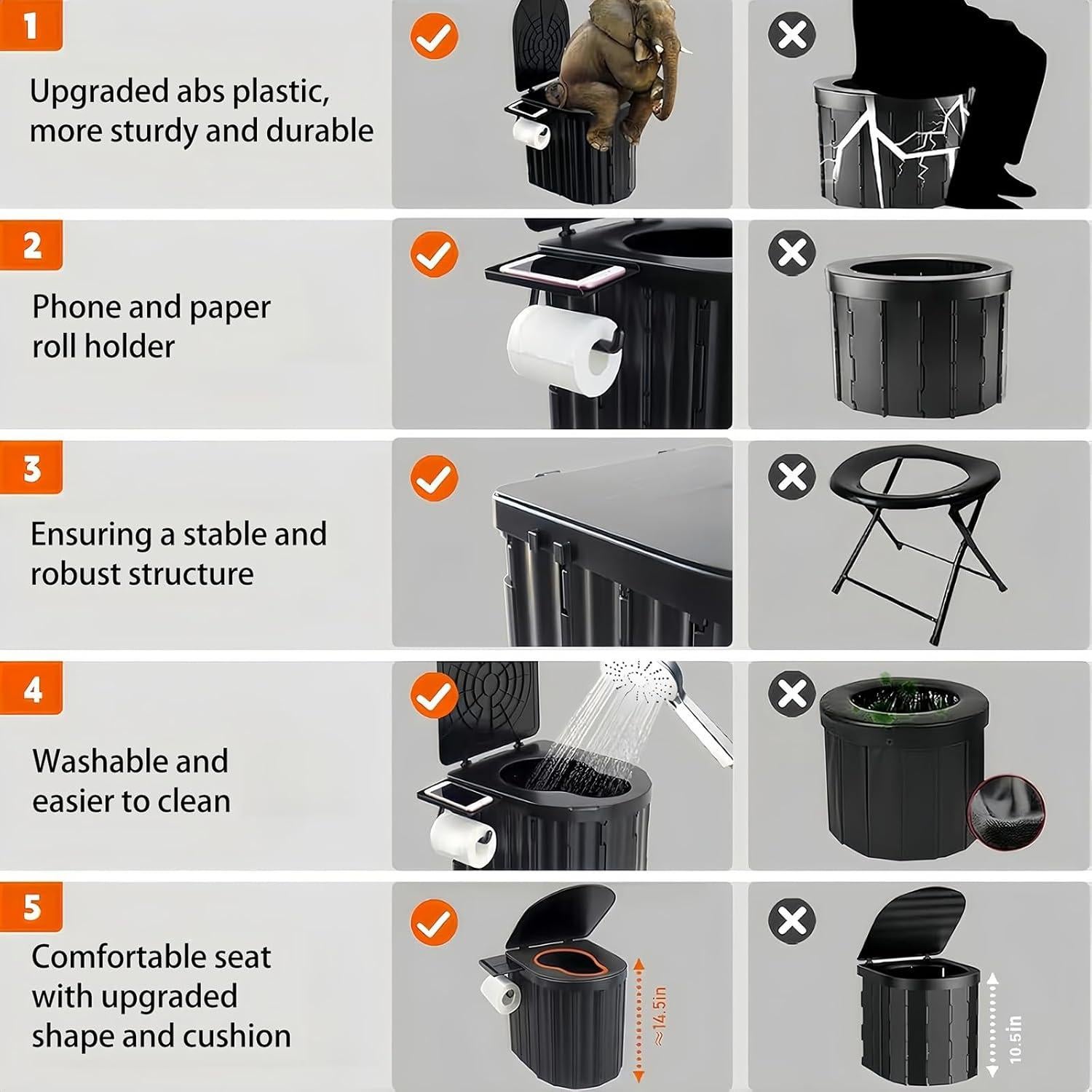 Inodoro portátil UOPBYEA para acampar con cojín y soporte