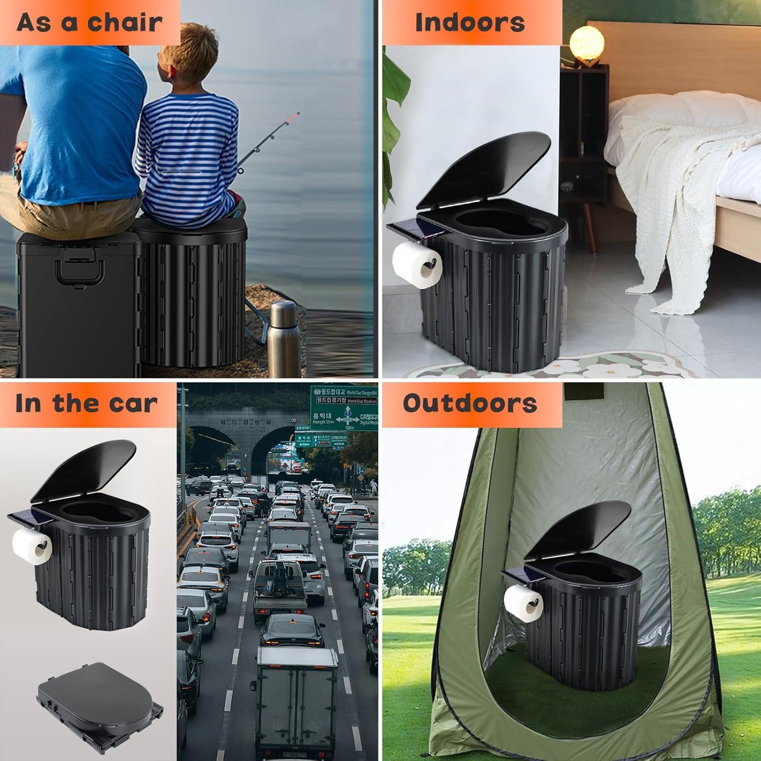 Inodoro portátil UOPBYEA para acampar con cojín y soporte