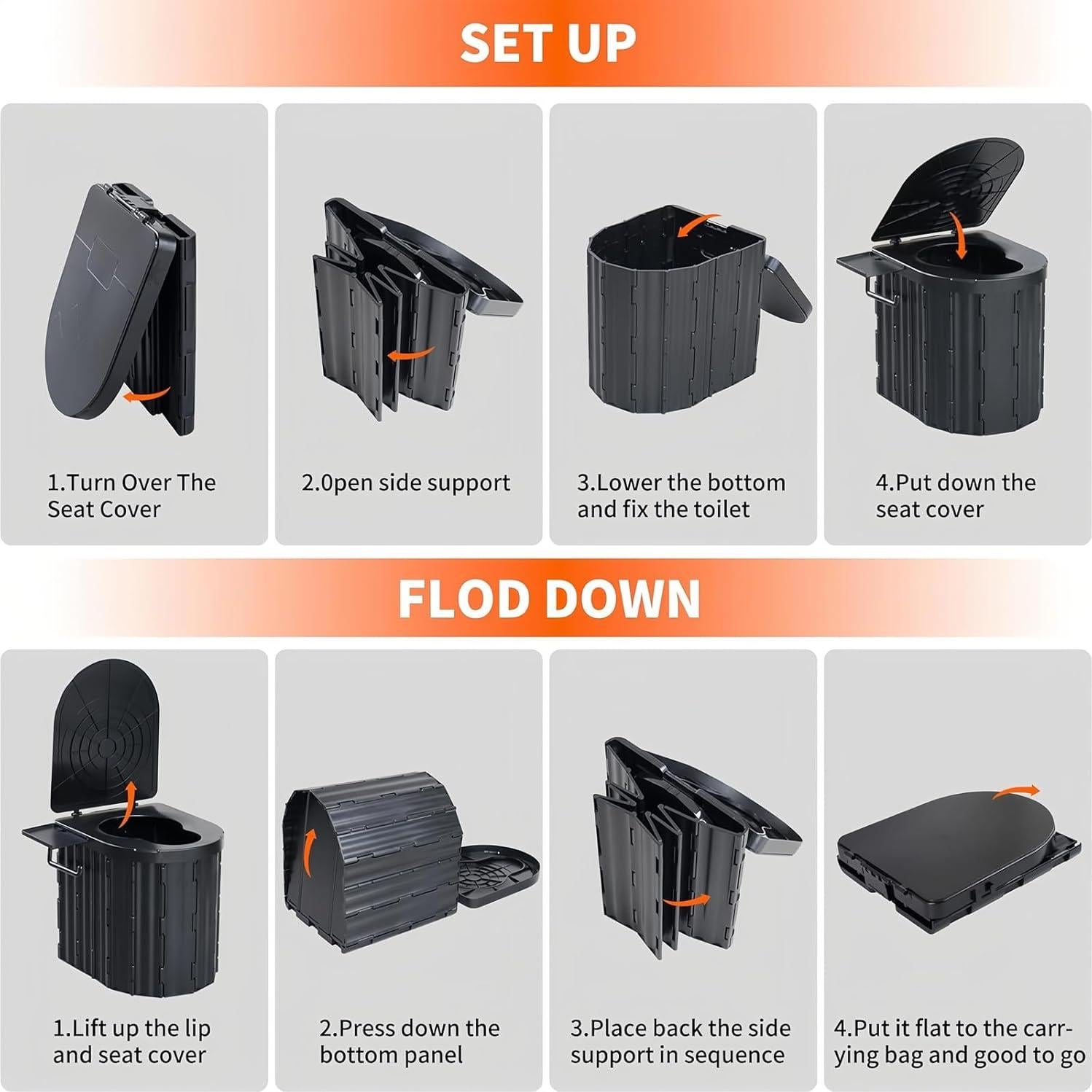 Inodoro portátil UOPBYEA para acampar con cojín y soporte