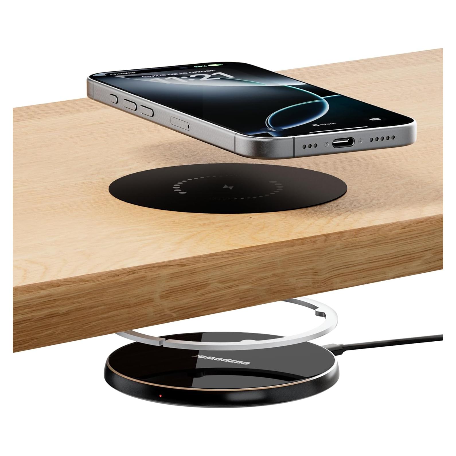 Invisible Wireless Charger, 0-30mm Under Desk Wireless Charger, Dual Uses On or Hidden Under Table Charging Pad for Nightstand for iPhone 17/17 Pro/17 Pro Max/17 Air/16/15/14/Samsung Phone
