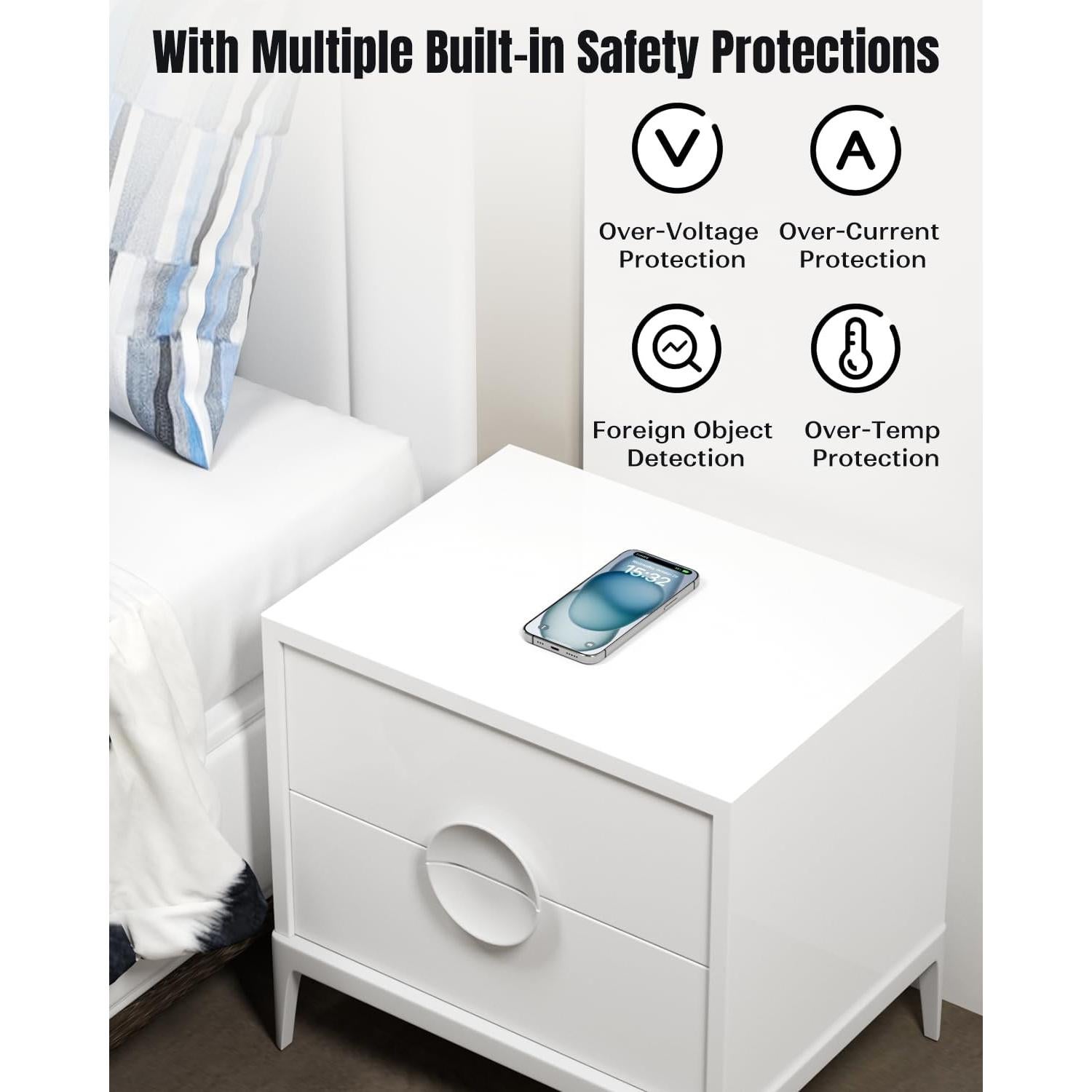 Invisible Wireless Charger, 0-30mm Under Desk Wireless Charger, Dual Uses On or Hidden Under Table Charging Pad for Nightstand for iPhone 17/17 Pro/17 Pro Max/17 Air/16/15/14/Samsung Phone