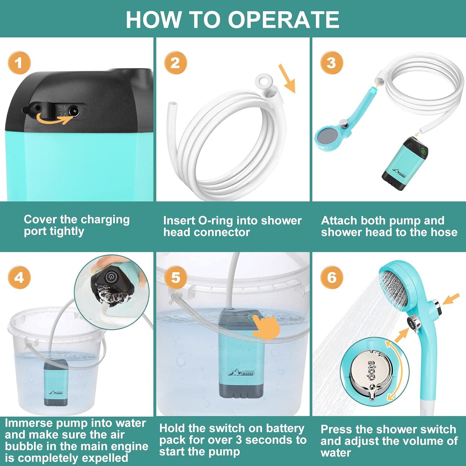 Ducha Portátil WADEO Camping Eléctrica 6000mAh 5L/min