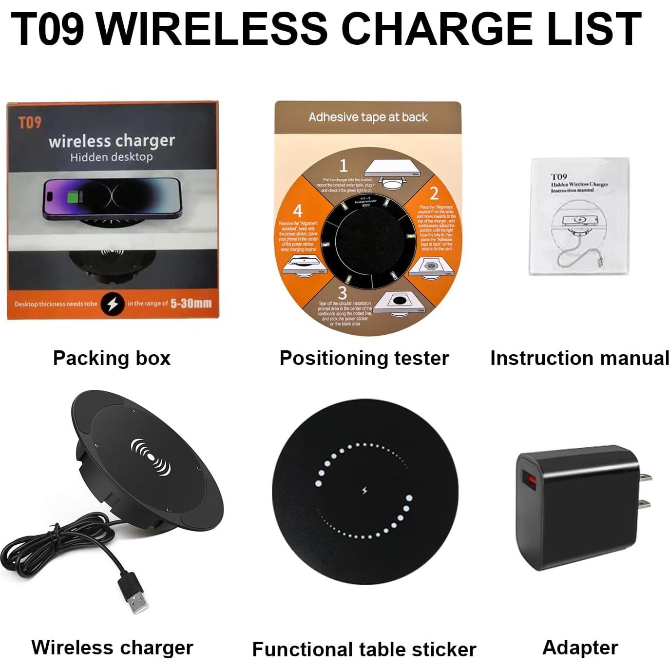 Cargador Inalámbrico Invisible Hopopower T09 para Escritorio