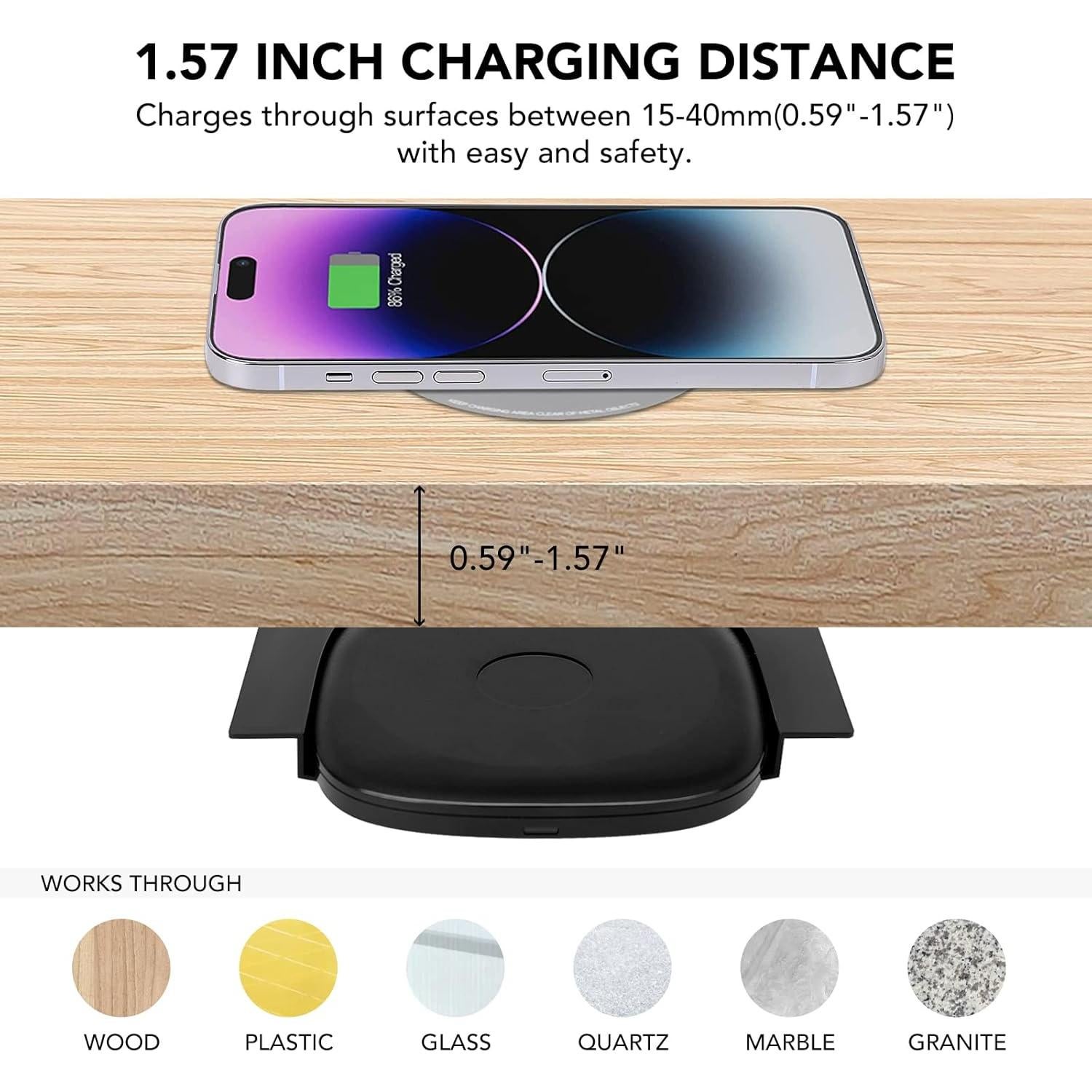 Cargador Inalámbrico Bajo Escritorio NiiTTER 40mm para iPhone/Samsung