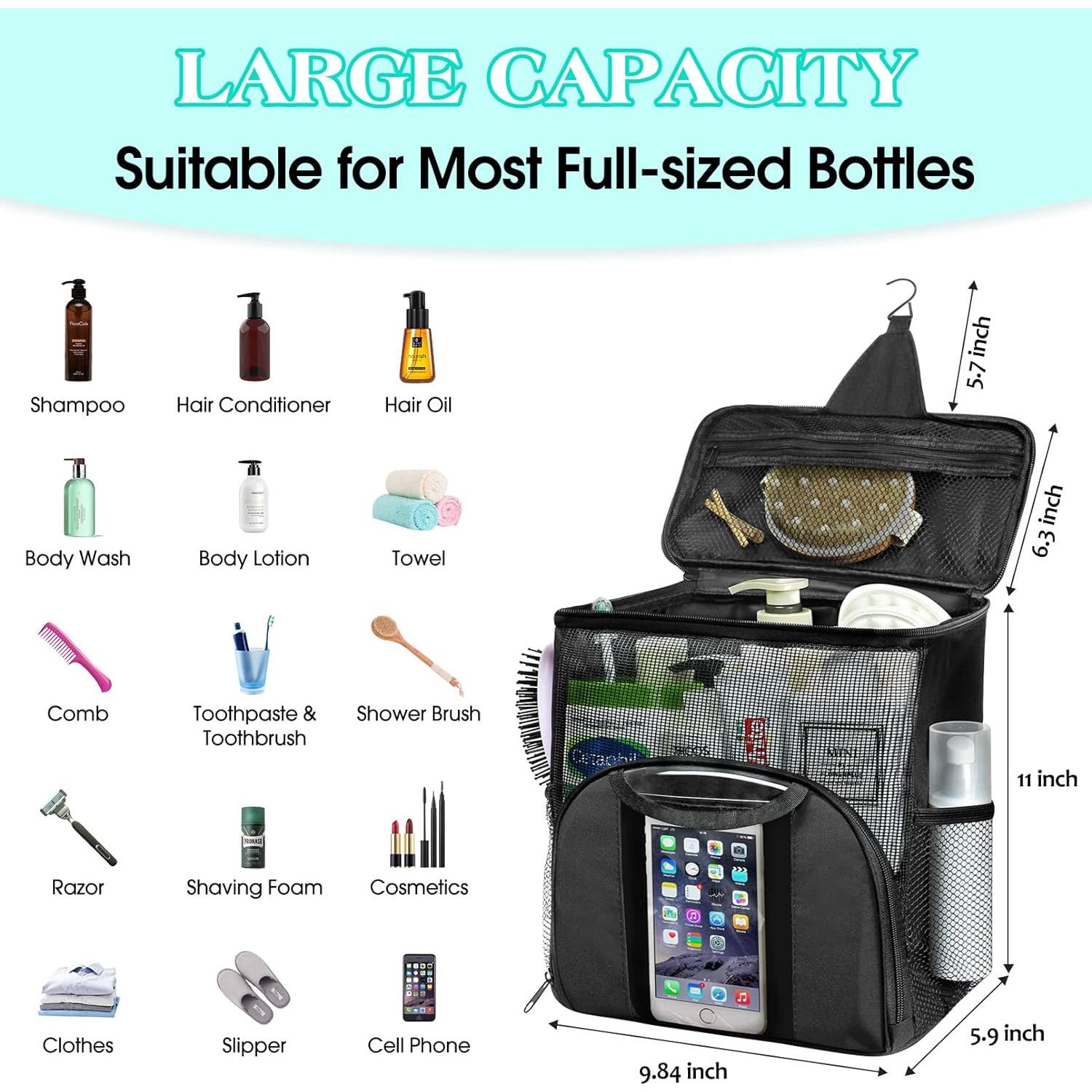 Caddy de Ducha Portátil Attmu 11L para Universitarios Negro