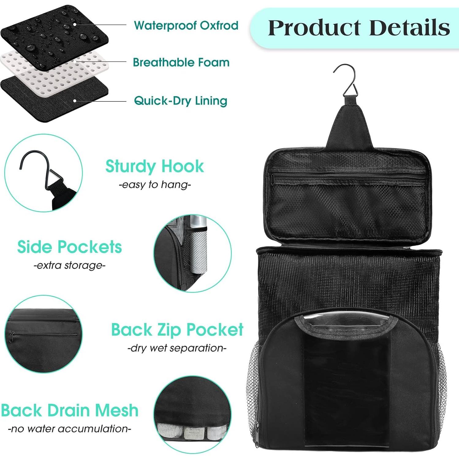 Caddy de Ducha Portátil Attmu 11L para Universitarios Negro