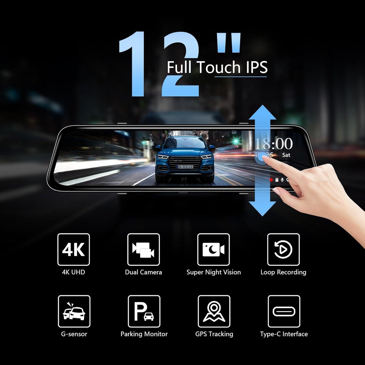 Cámara de Espejo Genérico VC10 12" 4K GPS con Tarjeta 32GB