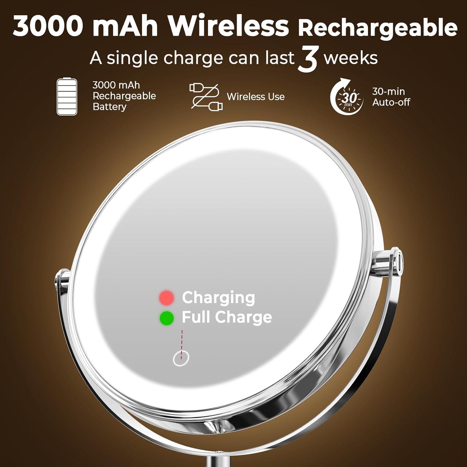 Espejo de Maquillaje Iluminado CONLWIN 22.86 cm Doble Cara 1X/10X