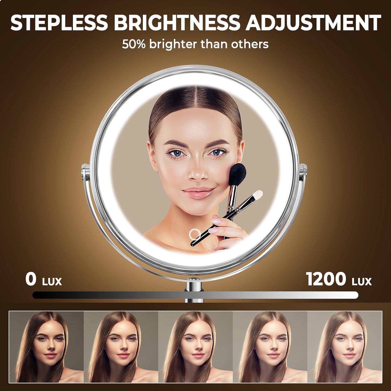 Espejo de Maquillaje Iluminado CONLWIN 22.86 cm Doble Cara 1X/10X