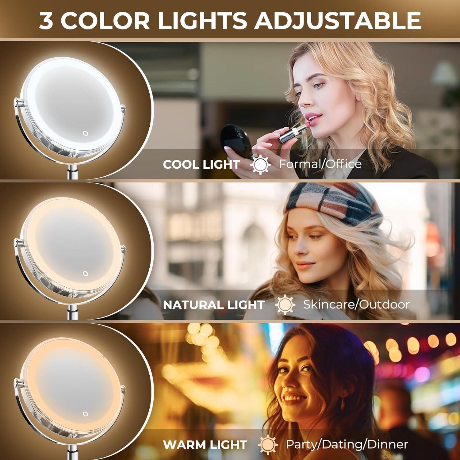 Espejo de Maquillaje Iluminado CONLWIN 22.86 cm Doble Cara 1X/10X