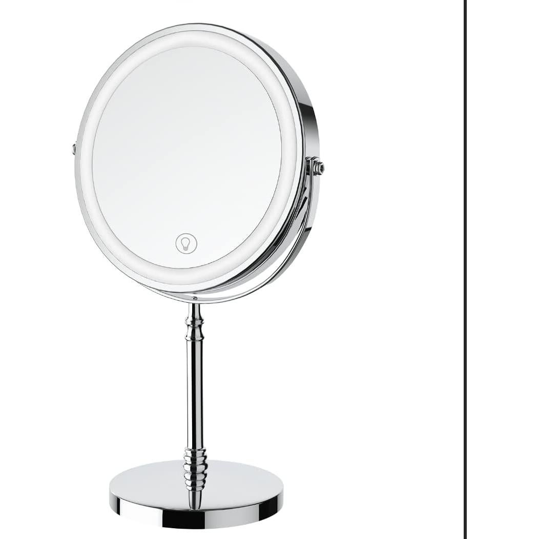 Espejo de Maquillaje Iluminado DEIOVWXS 20 cm 1x/10x Rotación 360°