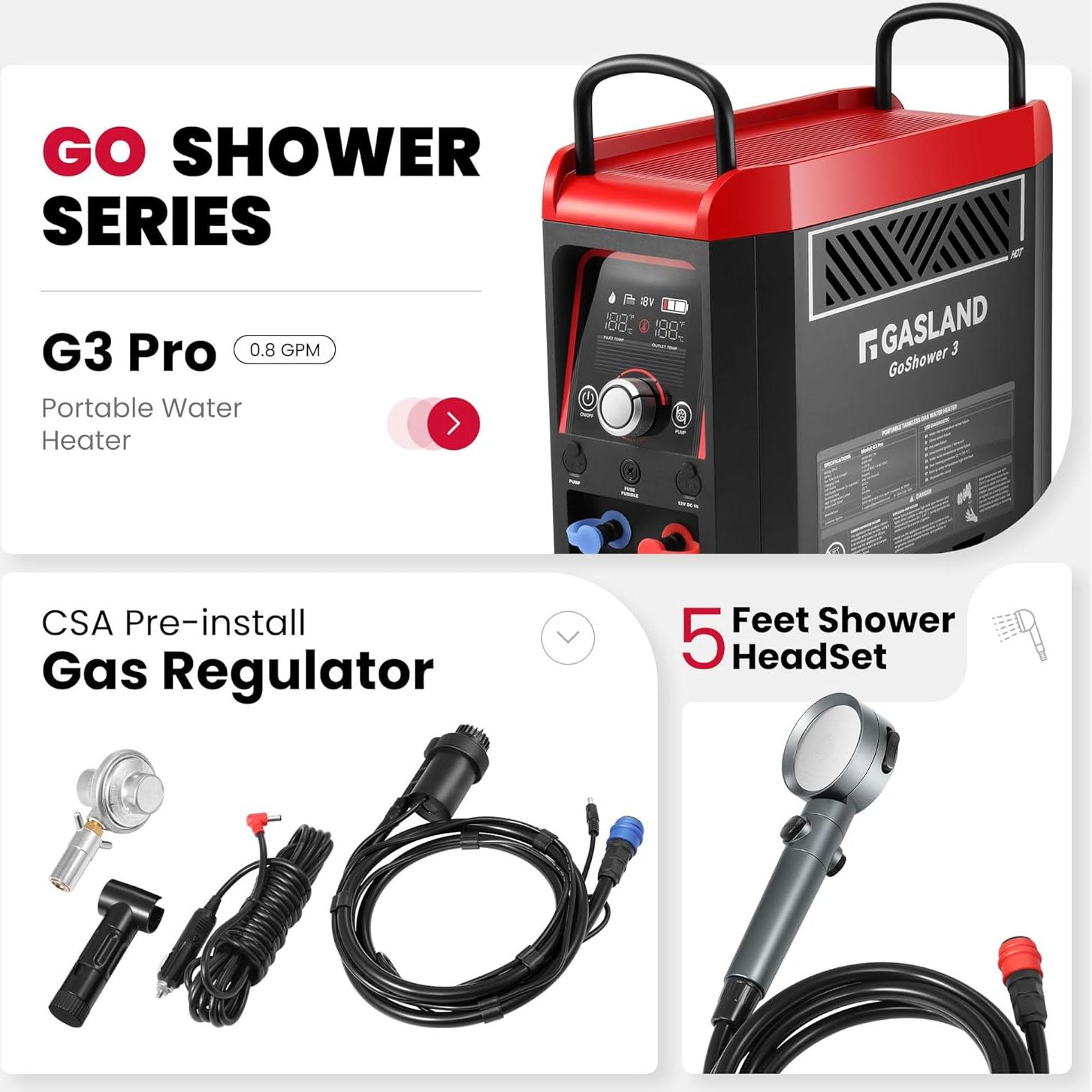 Calentador de Agua Portátil GASLAND G3 Pro 50°C Batería 4000mAh