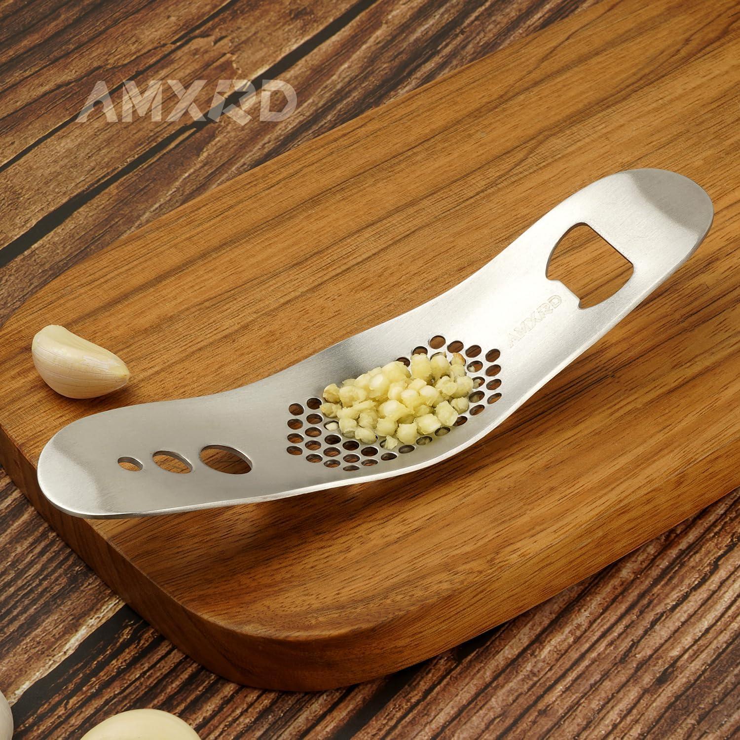 Prensa de Ajo 3 en 1 AMXRD Acero Inoxidable con Pelador