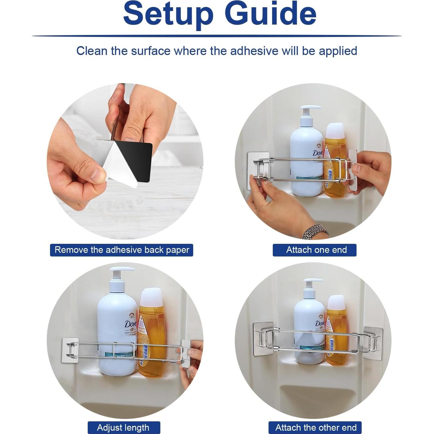 Barra de Almacenamiento de Esquina para Ducha RV Safoner - Acero Inoxidable Ajustable 20.1-34.8 cm