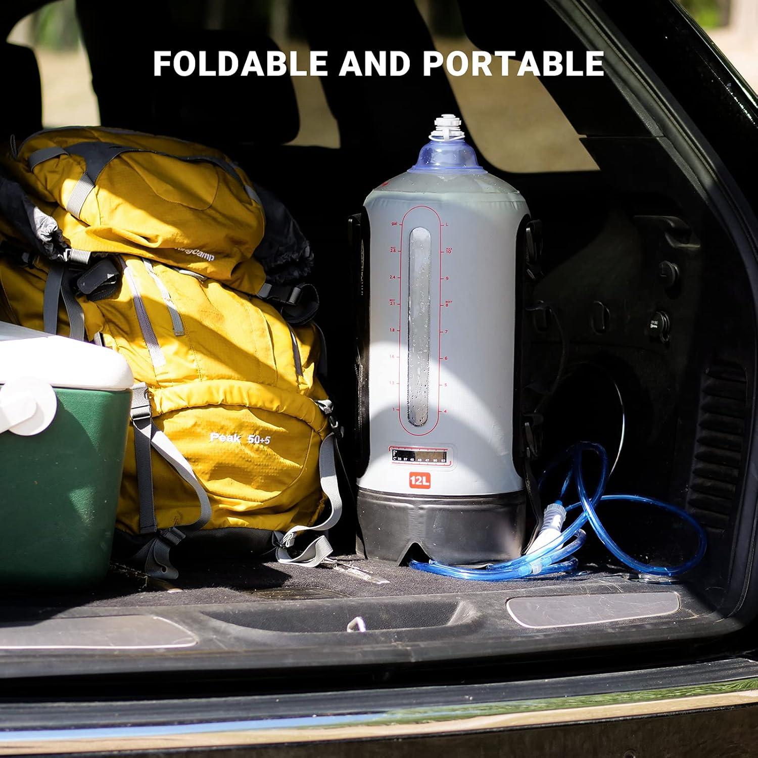 Ducha Solar Portátil YETO 12L con Bomba de Pie y Boquilla