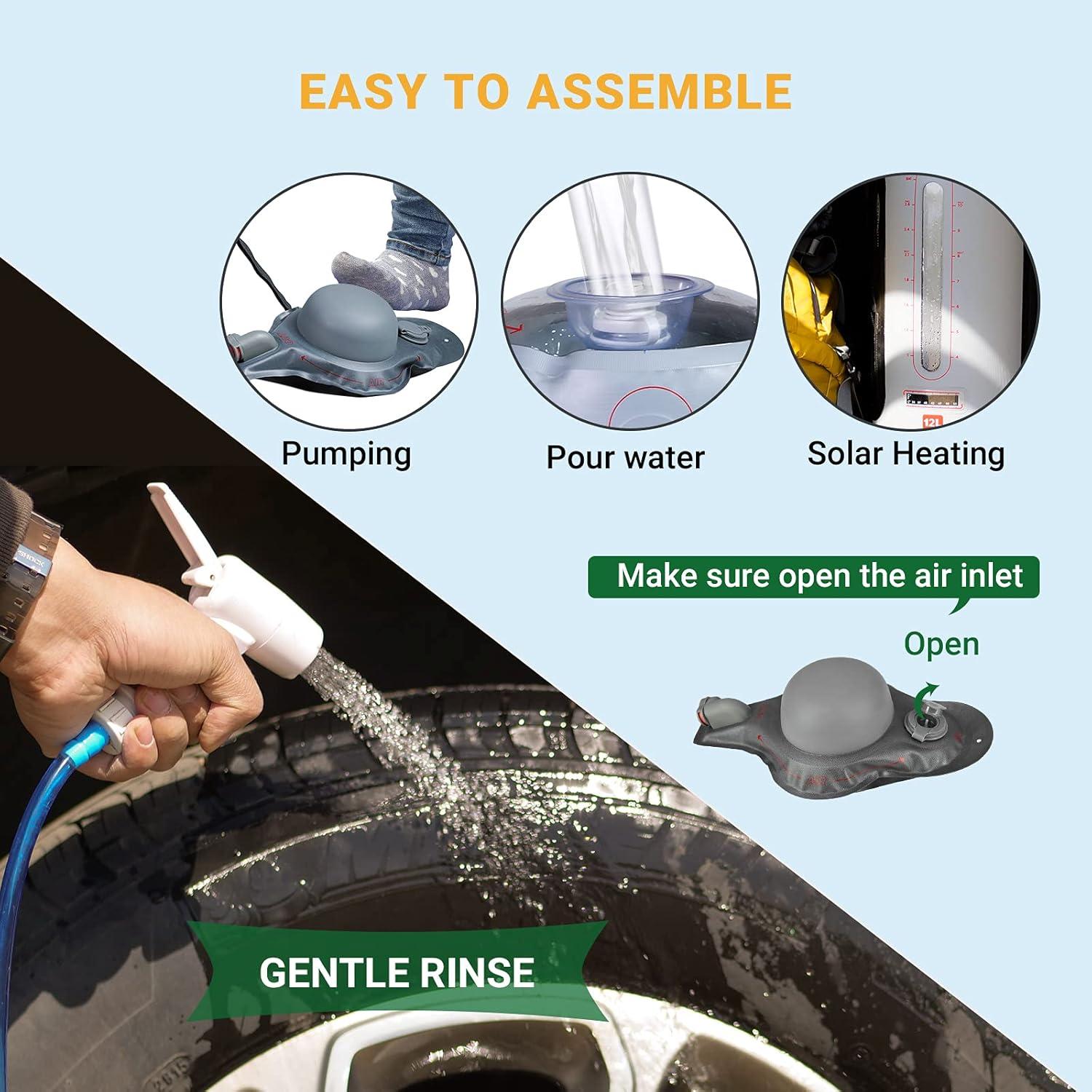 Ducha Solar Portátil YETO 12L con Bomba de Pie y Boquilla