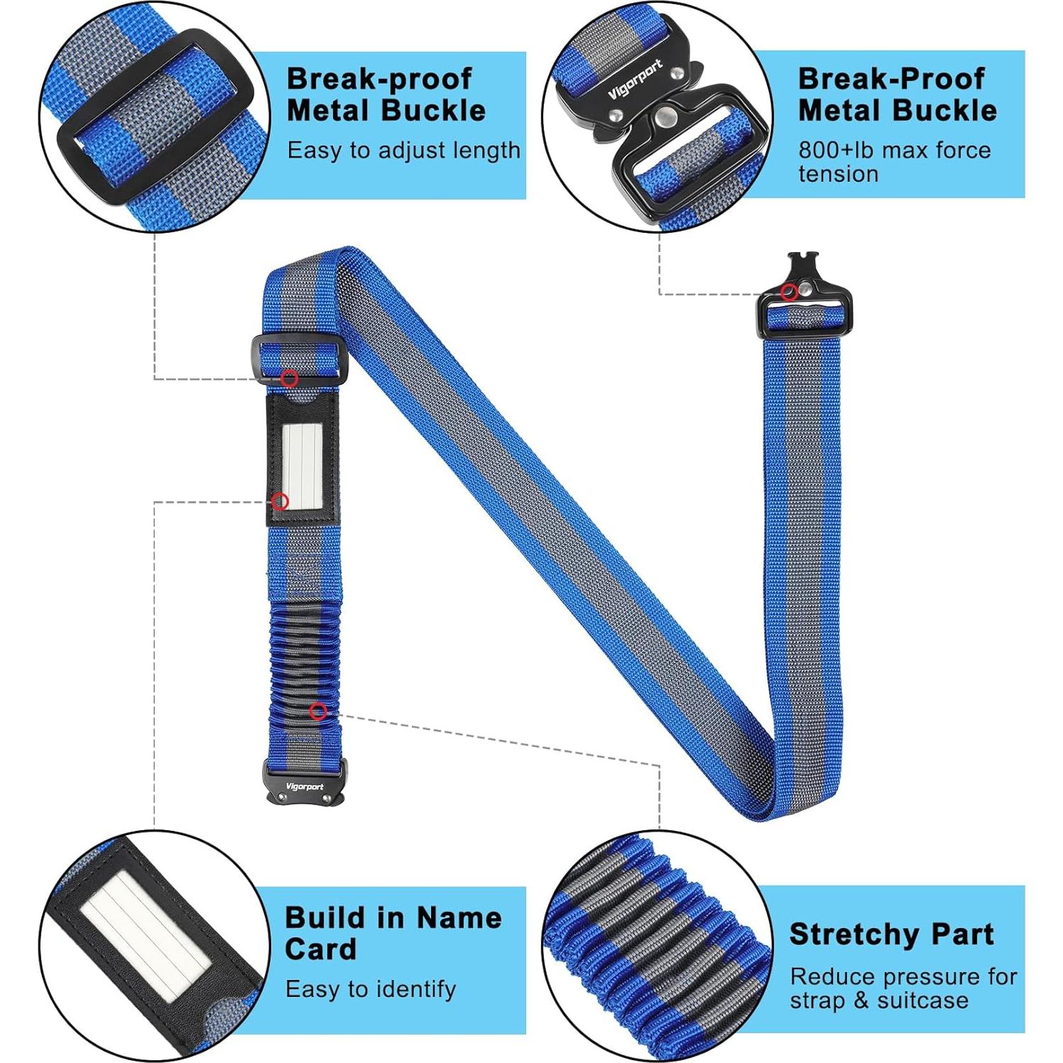 Correas de Equipaje Vigorport 2 Piezas Ajustables Azul