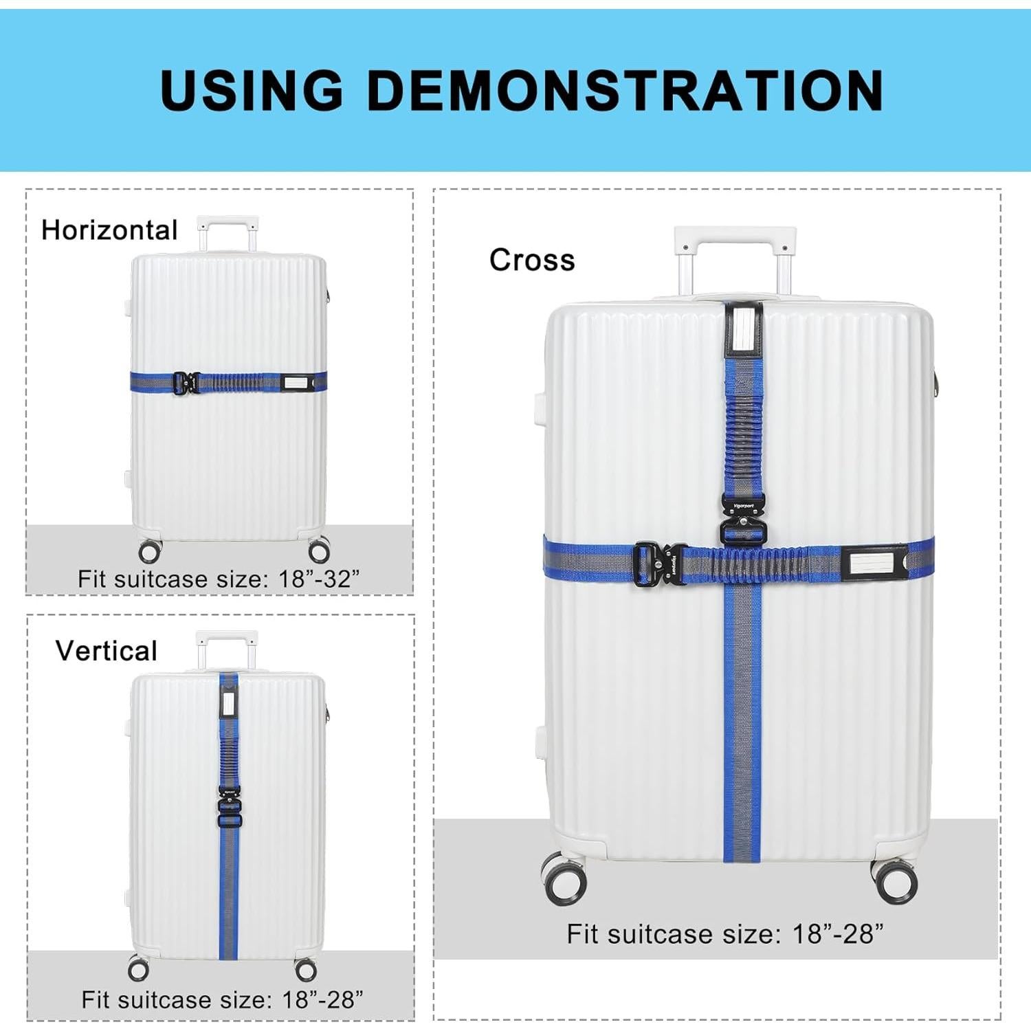 Correas de Equipaje Vigorport 2 Piezas Ajustables Azul