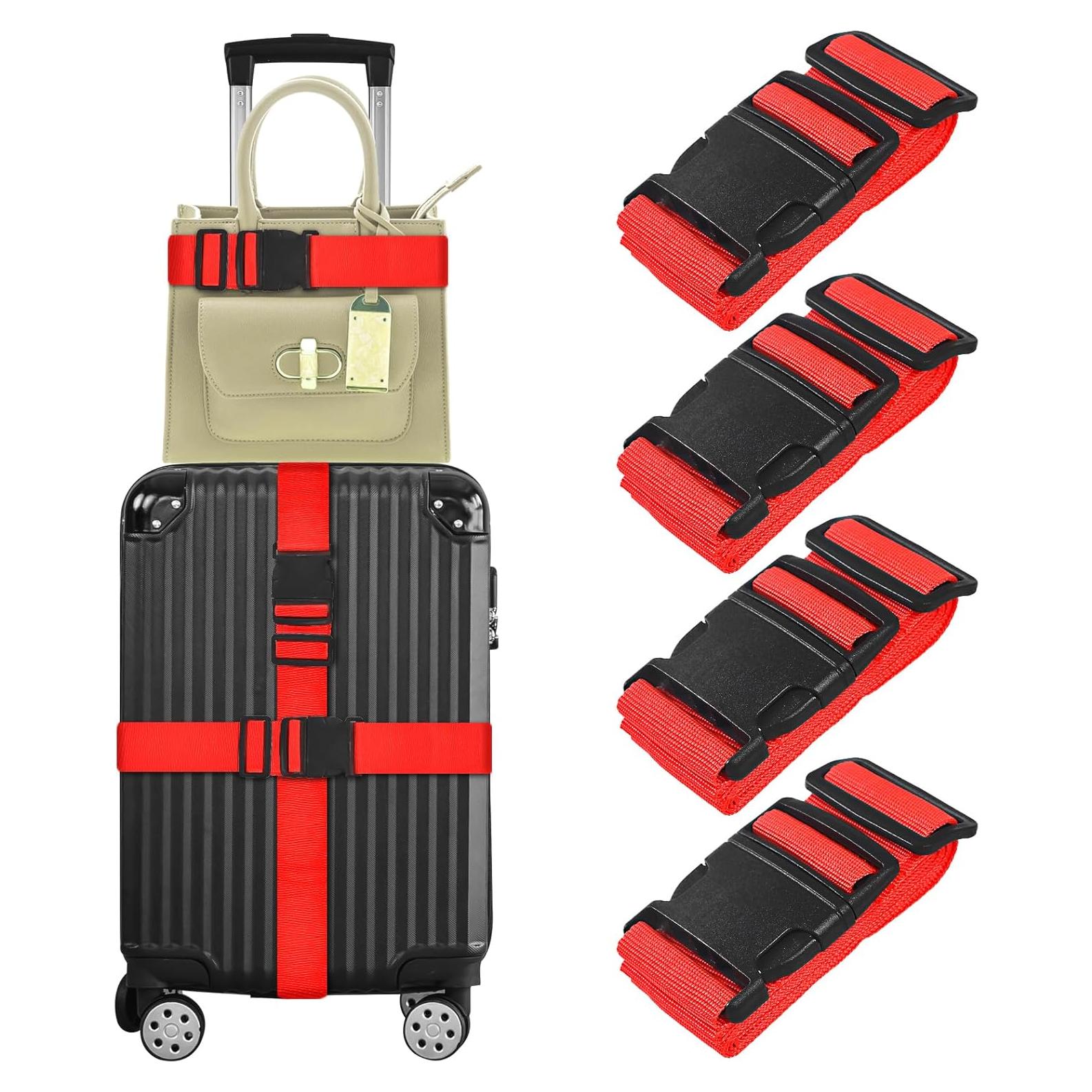 Correas de Equipaje Vivinin 4 Piezas Nylon Ajustables Rojo