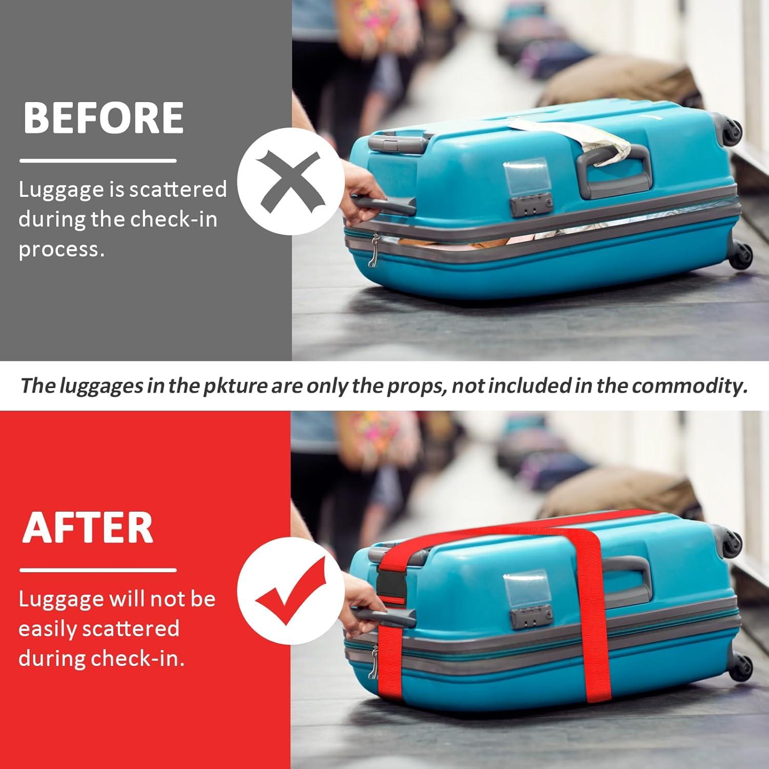 Correas de Equipaje Vivinin 4 Piezas Nylon Ajustables Rojo