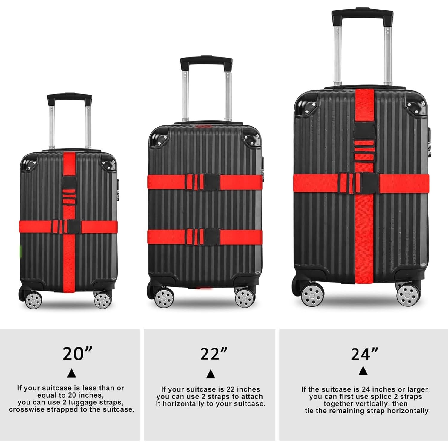 Correas de Equipaje Vivinin 4 Piezas Nylon Ajustables Rojo