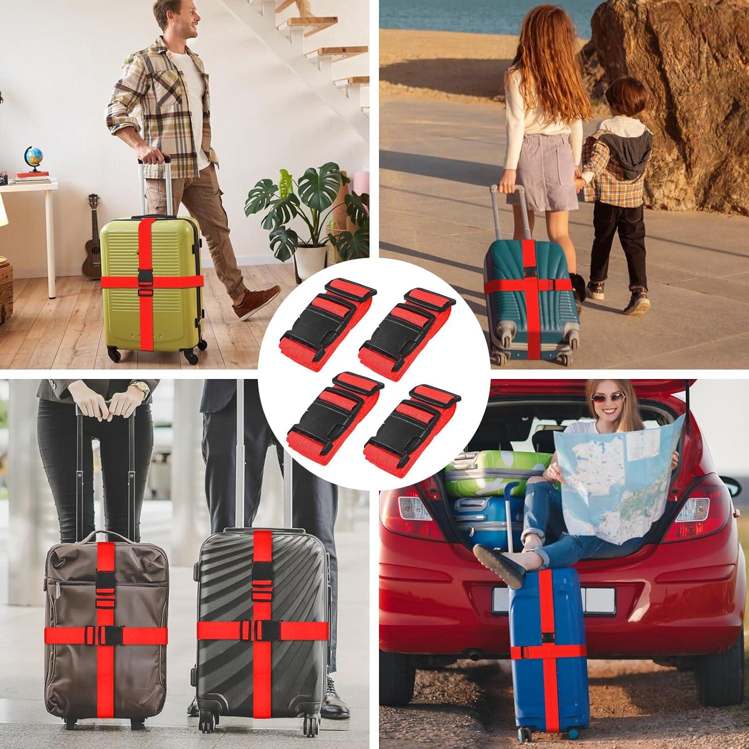 Correas de Equipaje Vivinin 4 Piezas Nylon Ajustables Rojo