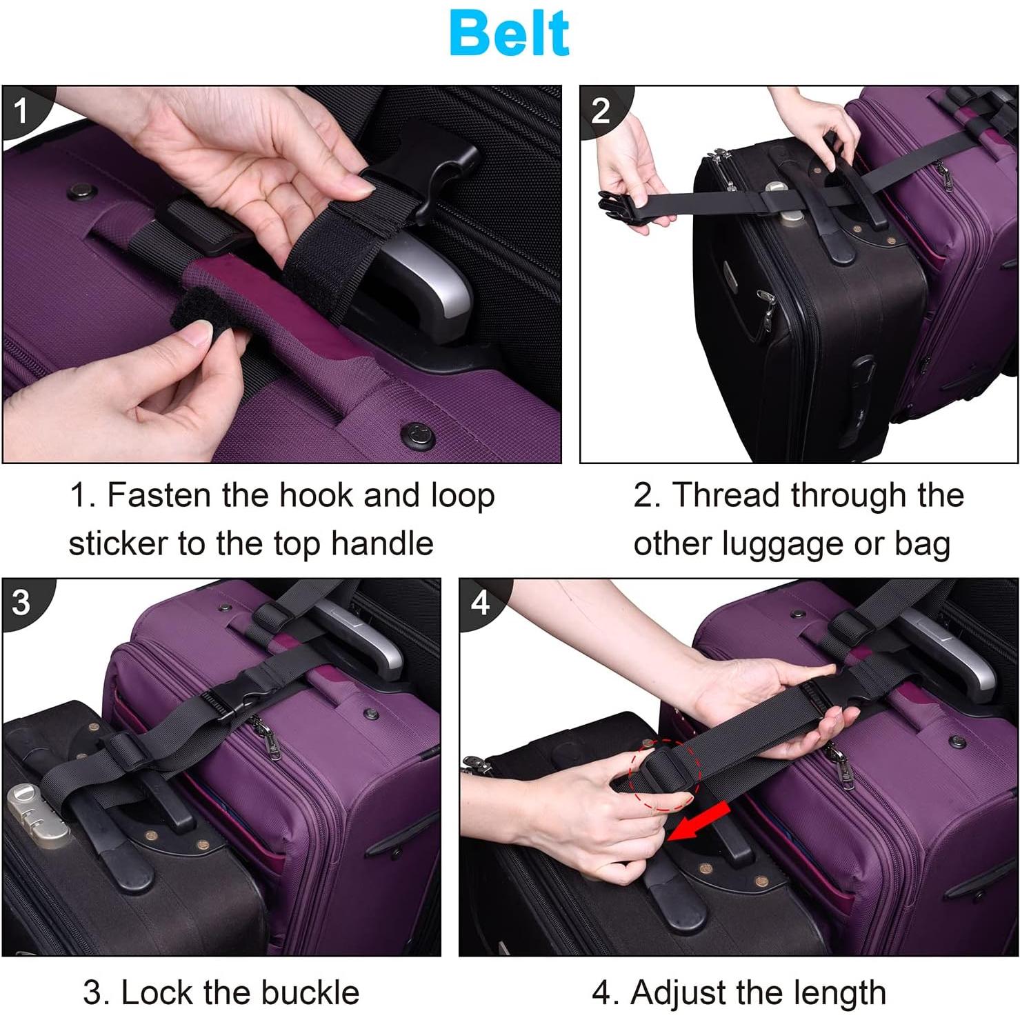 Correas de Equipaje Ajustables Wisdompro 2 Pcs Nylon Negro