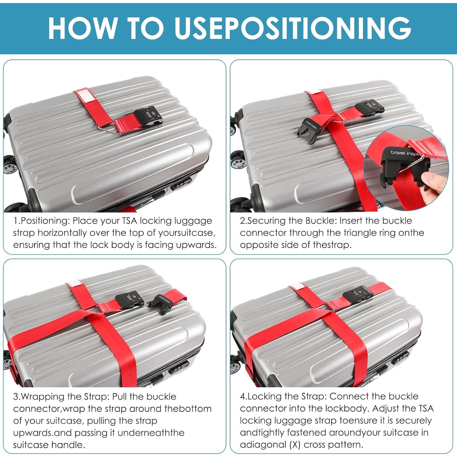 Correas de Equipaje Travel Inspira TSA Ajustables Rojo