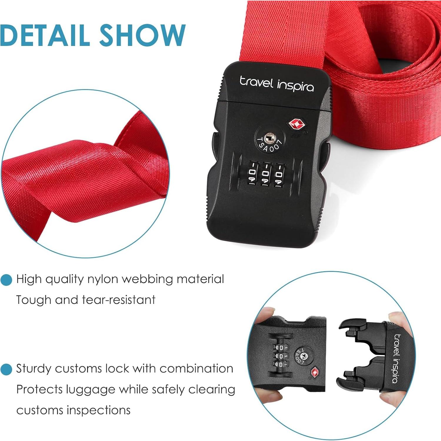 Correas de Equipaje Travel Inspira TSA Ajustables Rojo