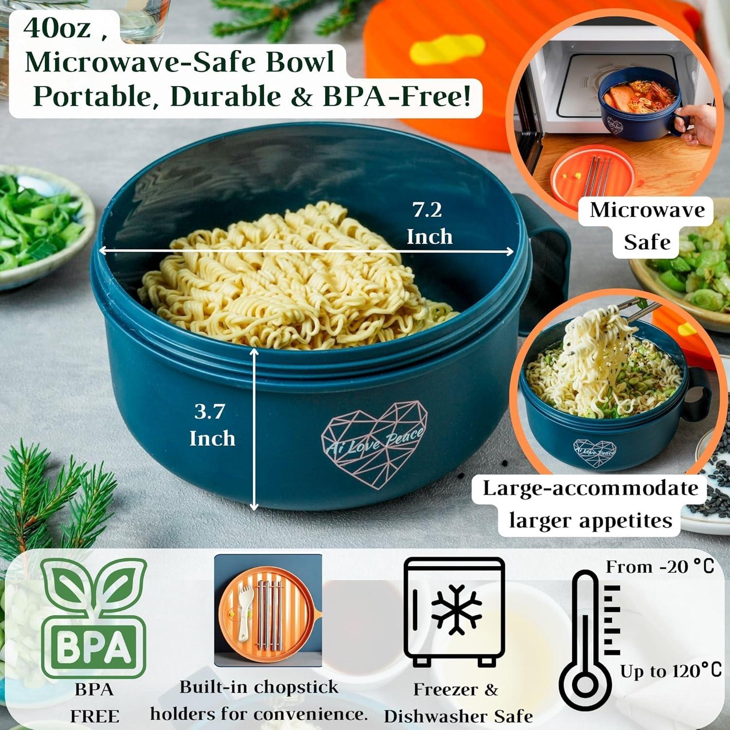 Tazón de Ramen AI AMOR PAZ 40 oz Apto Microondas Naranja