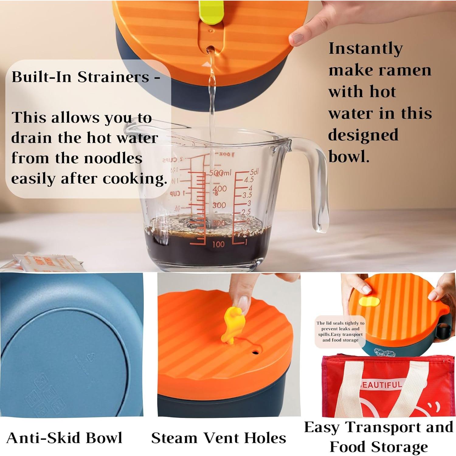 Tazón de Ramen AI AMOR PAZ 40 oz Apto Microondas Naranja