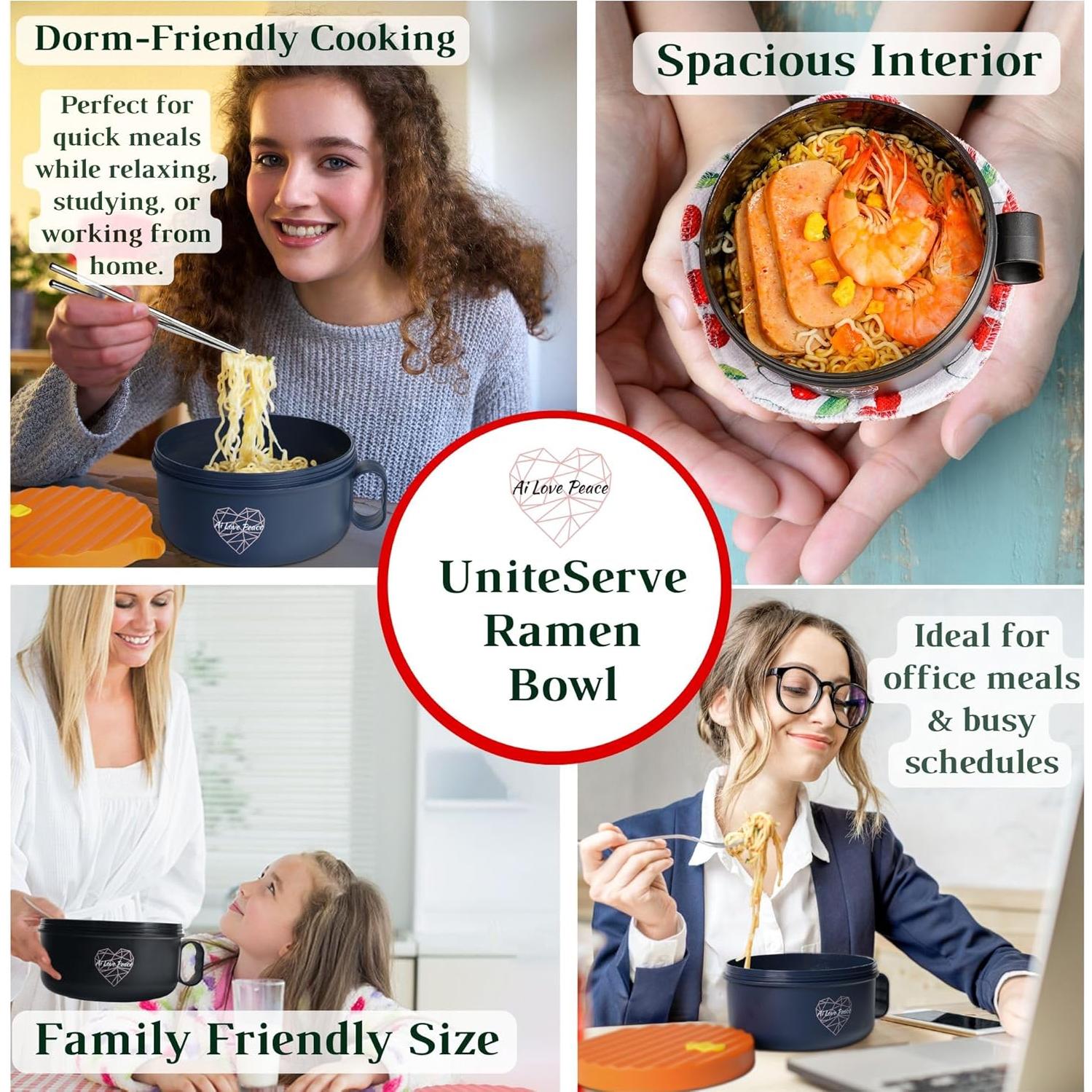 Tazón de Ramen AI AMOR PAZ 40 oz Apto Microondas Naranja