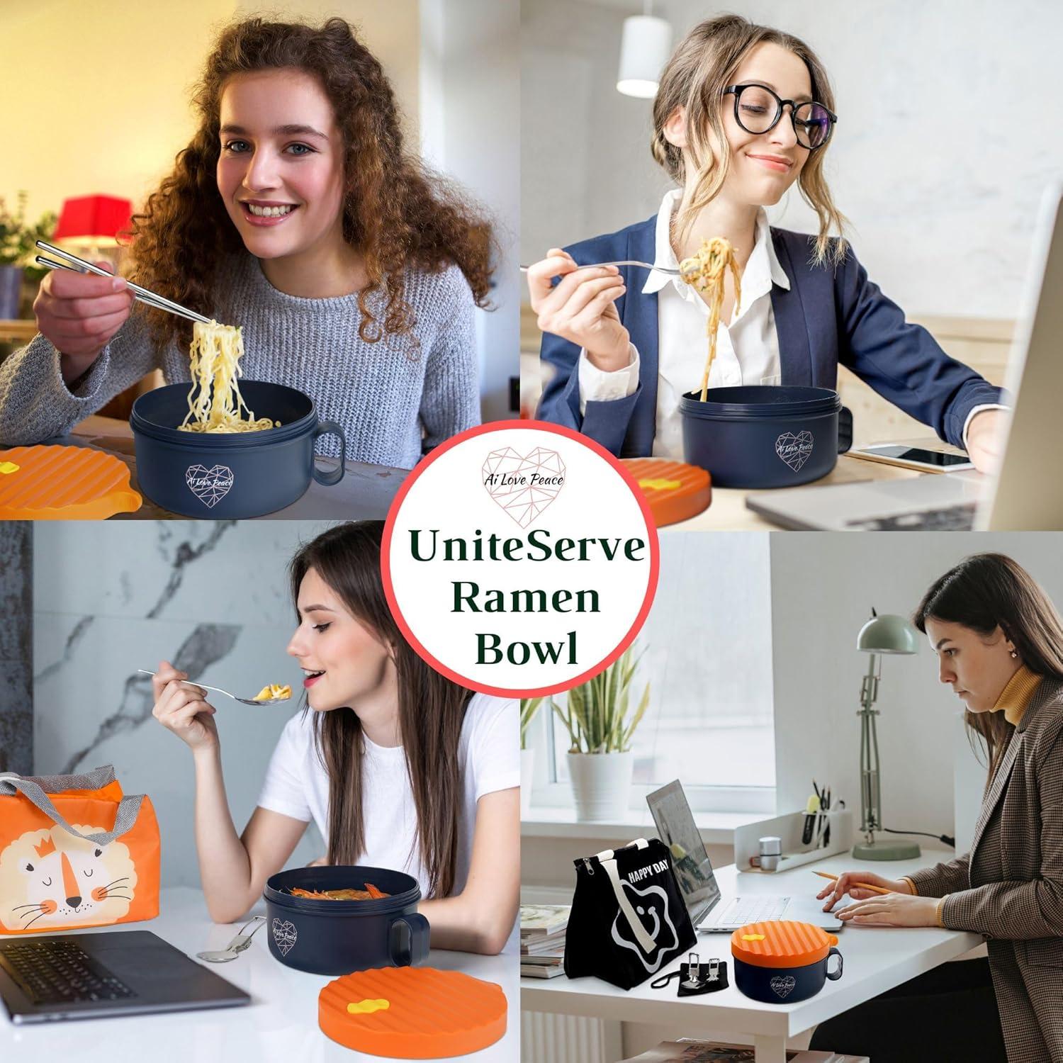 Tazón de Ramen AI AMOR PAZ 40 oz Apto Microondas Naranja